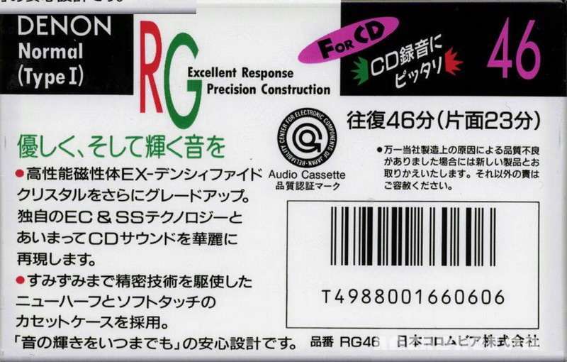 Compact Cassette Denon RG 46 Type I Normal 1990 Japan