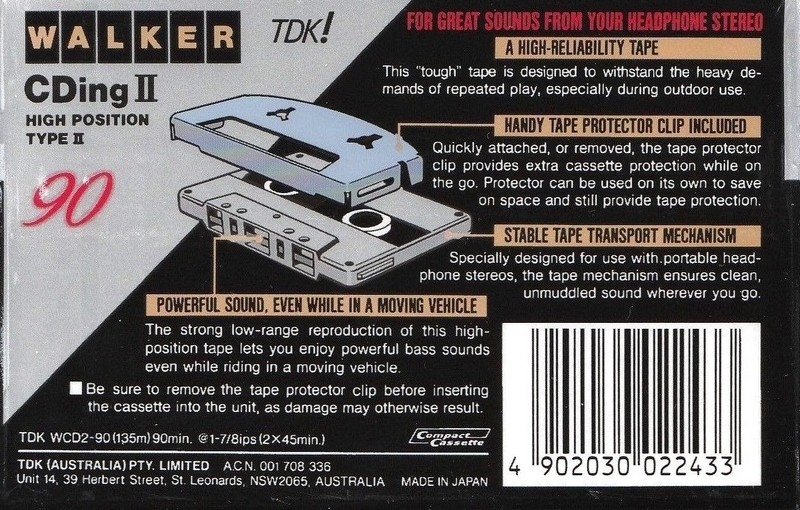 Compact Cassette TDK Walker CDing 2 90 "WCD2-90" Type II Chrome 1992 Japan