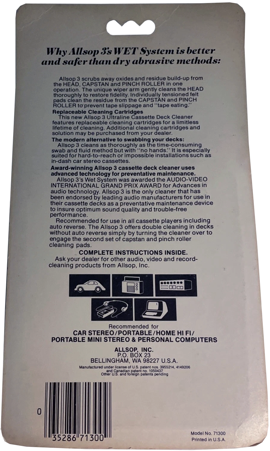 Blister Allsop Cleaning Cassette 1987 USA