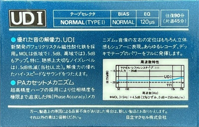 Compact Cassette Maxell UDI / UD1 90 Type I Normal 1985 Japan