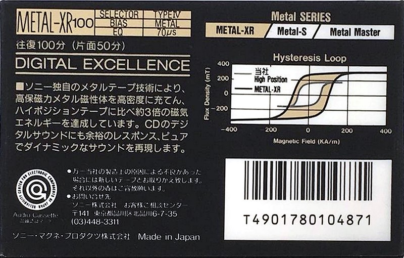 Compact Cassette Sony Metal-XR 100 "MTL-XR100" Type IV Metal 1989 Japan