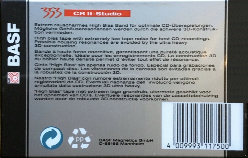 Compact Cassette BASF CR II-Studio 60 Type II Chrome 1994 Europe