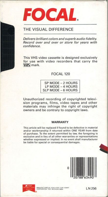 VHS, Video Home System Focal 120 Type I Normal USA
