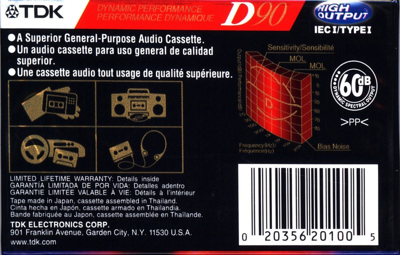 Compact Cassette TDK D 90 Type I Normal 1998 North America