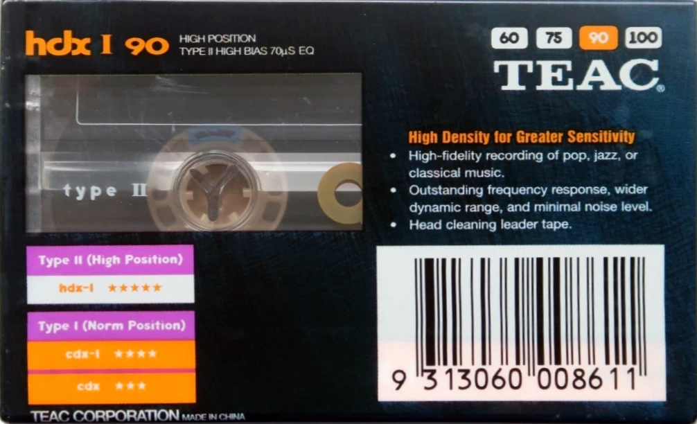 Compact Cassette Teac HDX I 90 Type II Chrome 1990 Australia