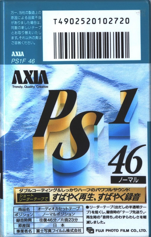 Compact Cassette AXIA PS-I / PS-1 46 "PS1F 46" Type I Normal 1993 Japan