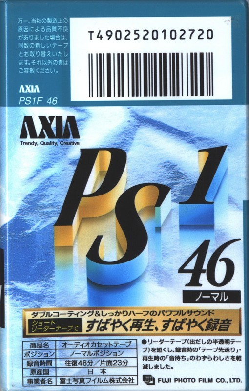 Compact Cassette AXIA PS-1 46 "PS1F 46" Type I Normal 1993 Japan