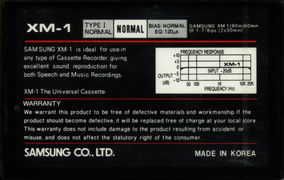 Compact Cassette Samsung XM-1 60 Type I Normal 1985 South Korea