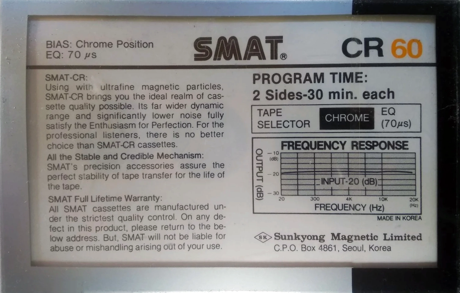 Compact Cassette Smat CR 60 Type II Chrome 1984 Europe