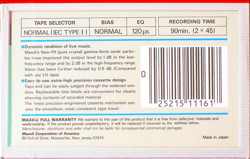 Compact Cassette Maxell UR 90 Type I Normal 1985 USA