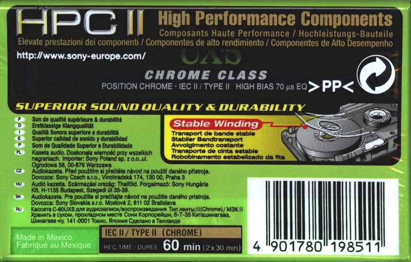 Compact Cassette Sony UX-S 60 Type II Chrome 2004 Worldwide