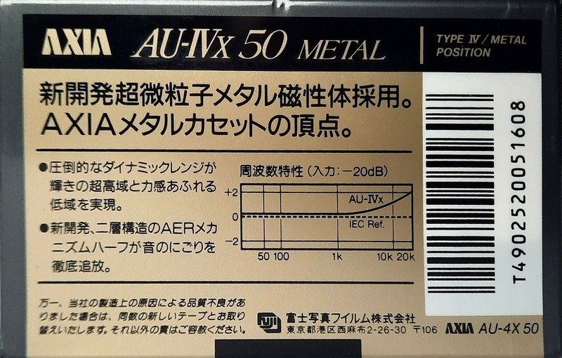Compact Cassette AXIA AU-IVx 50 Type IV Metal 1991 Japan