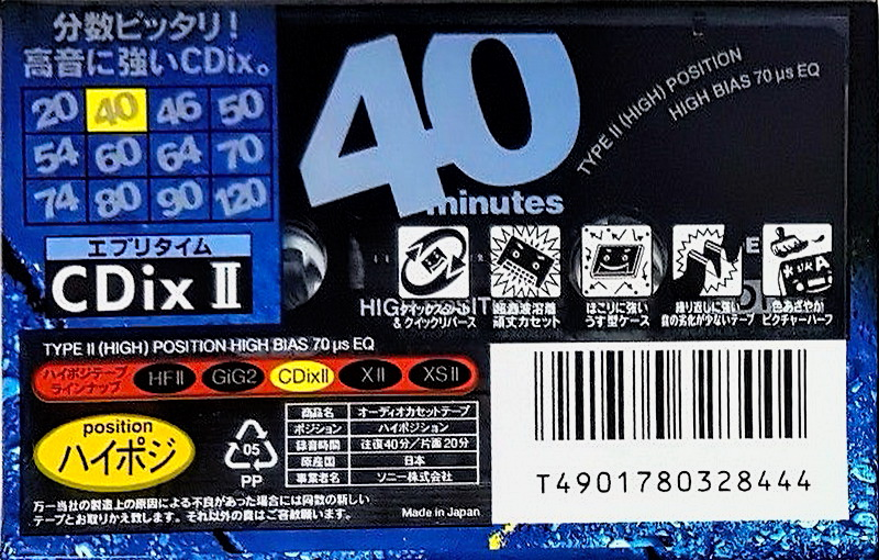 Compact Cassette Sony CDix II 40 "C-40CDX2C" Type II Chrome 1995 Japan