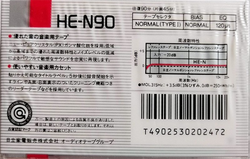 Compact Cassette Hitachi HE-N 90 Type I Normal 1987 Japan