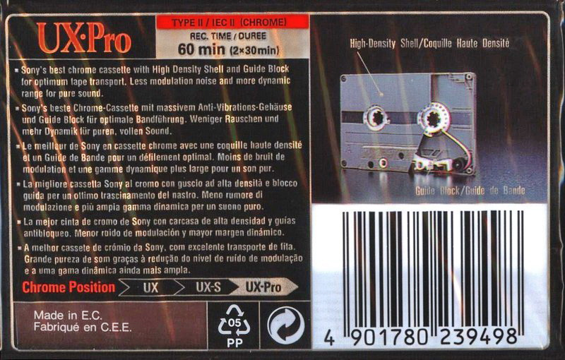 Compact Cassette Sony UX-Pro 60 Type II Chrome 1995 Europe