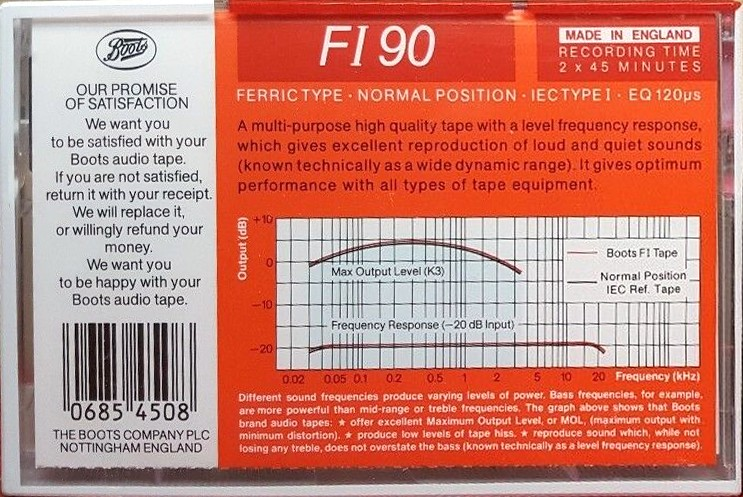 Compact Cassette Boots / Boots Audio FI 90 Type I Normal 1989 UK