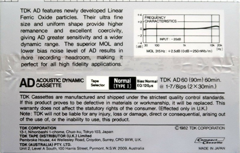 Compact Cassette TDK AD 60 Type I Normal 1982 Australia, Europe