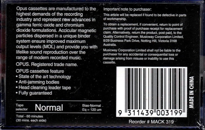 Compact Cassette Opus HP 60 Type I Normal 1994 Australia
