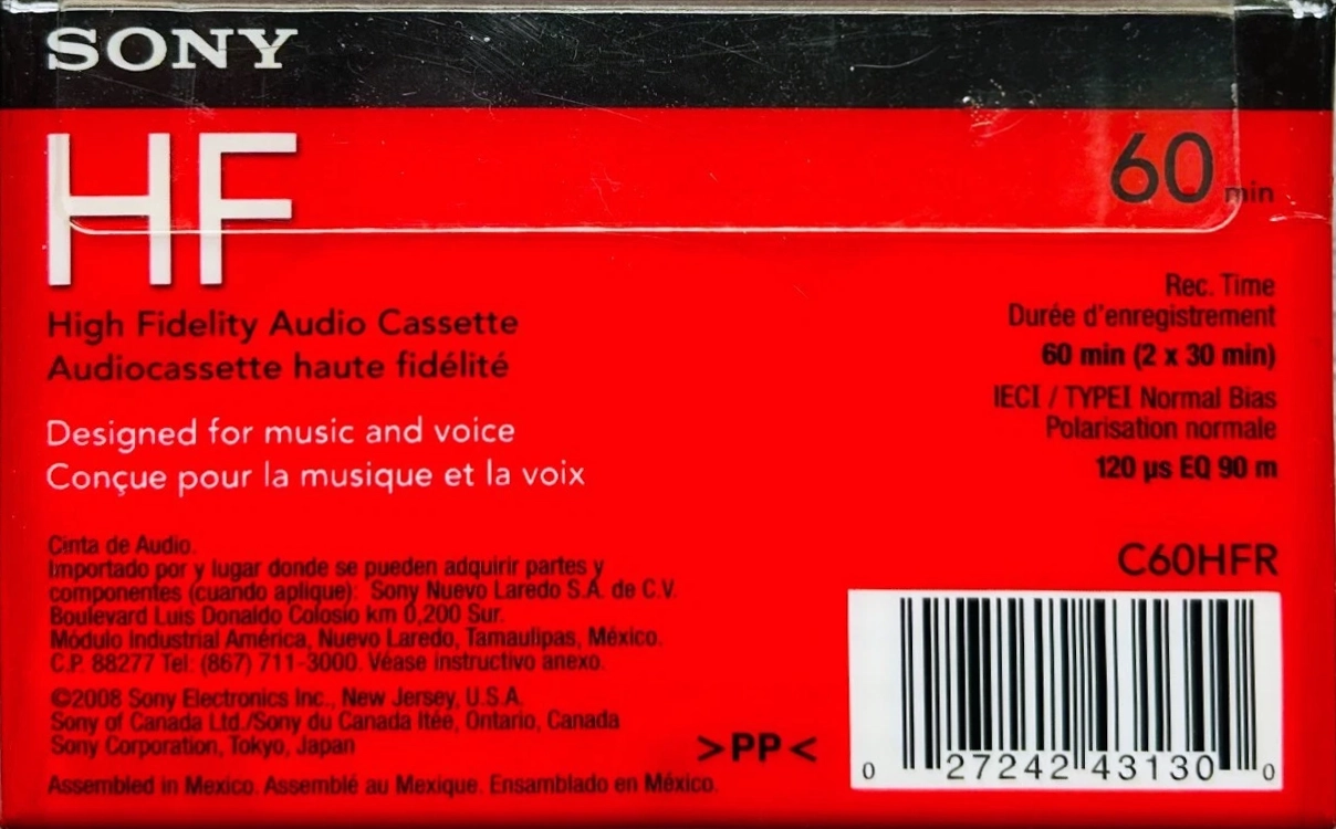 Compact Cassette Sony HF 60 "C60HFR" Type I Normal 2008 North America