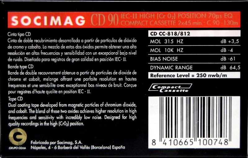 3 pack Socimag 90 "CD" Type II Chrome 1989 Europe