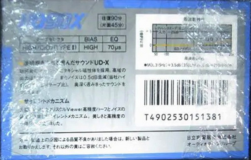 Compact Cassette Hitachi UDX 90 "UD90X" Type II Chrome 1985 Japan