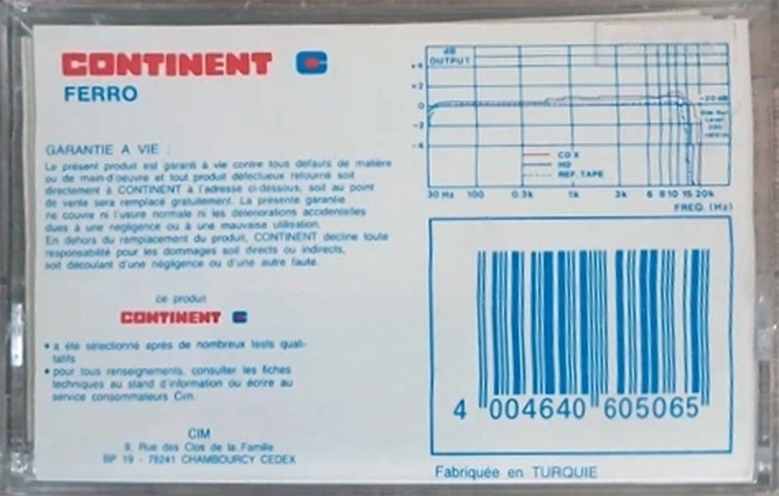 Compact Cassette Continent / Continente CD-X 60 Type I Normal 1985 France