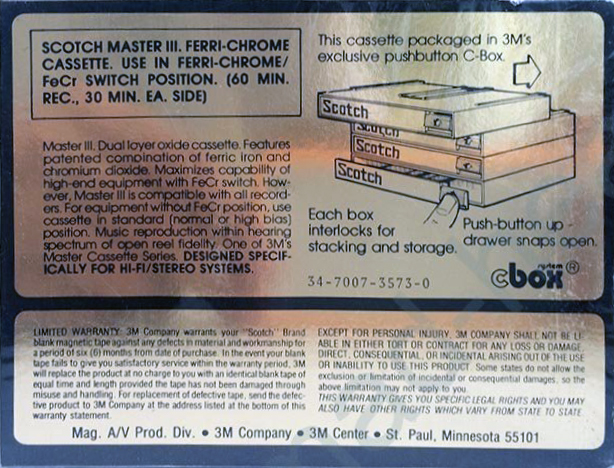 Compact Cassette Scotch Master III 60 Type III Ferro Chrome 1977 USA