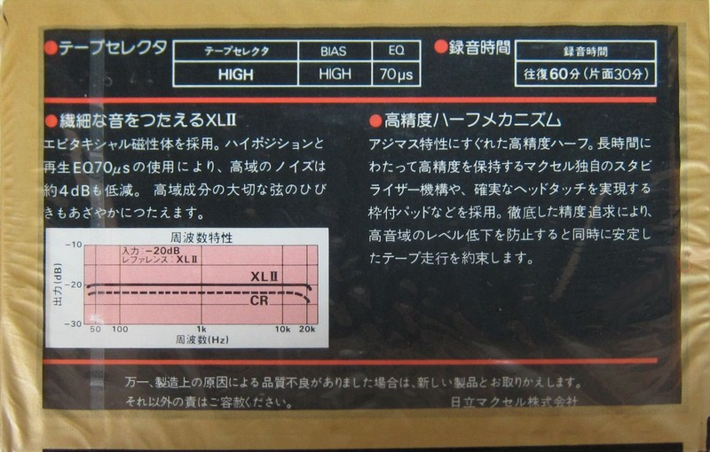 Compact Cassette Maxell XLII 60 Type II Chrome 1980 Japan