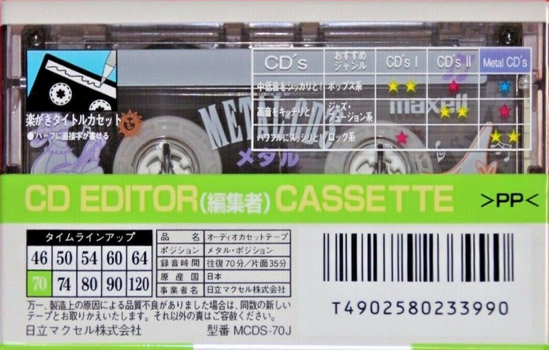 Compact Cassette Maxell Metal CD's 70 "MCDS-70J" Type IV Metal 1995 Japan
