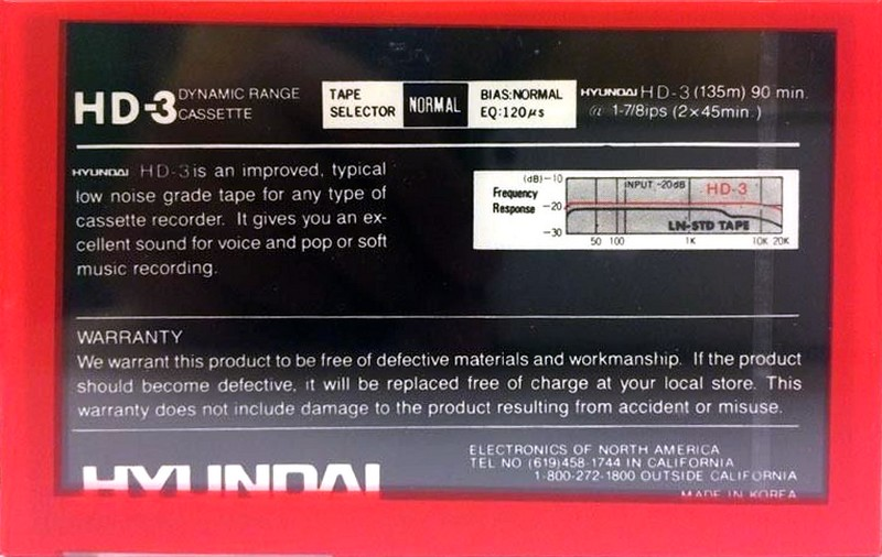 Compact Cassette Hyundai HD-3 90 Type I Normal North America