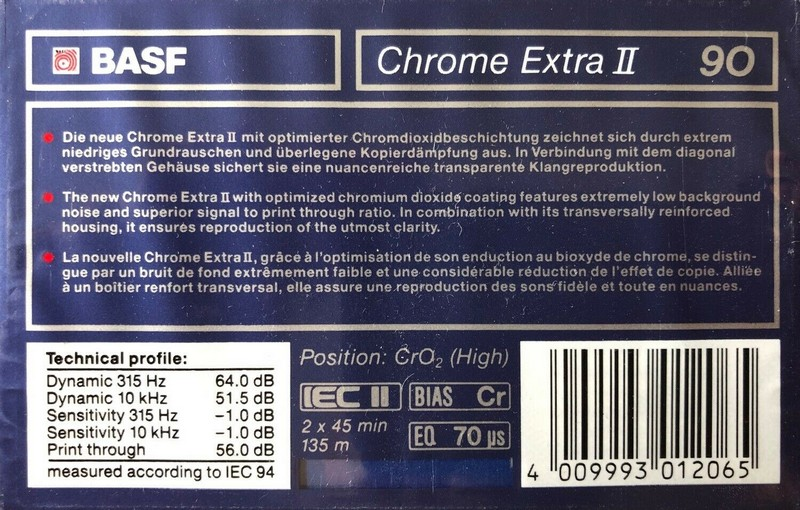 Compact Cassette BASF Chrome Extra II 90 Type II Chrome 1990 Europe