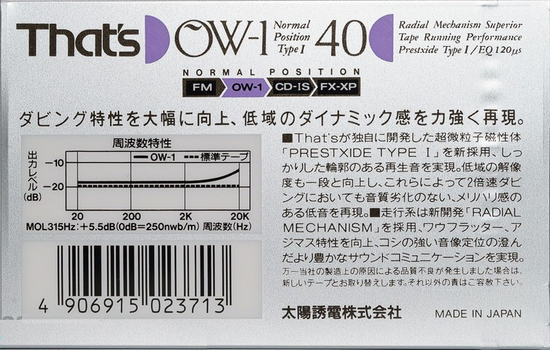 Compact Cassette Thats OW-1 40 Type I Normal 1990 Japan