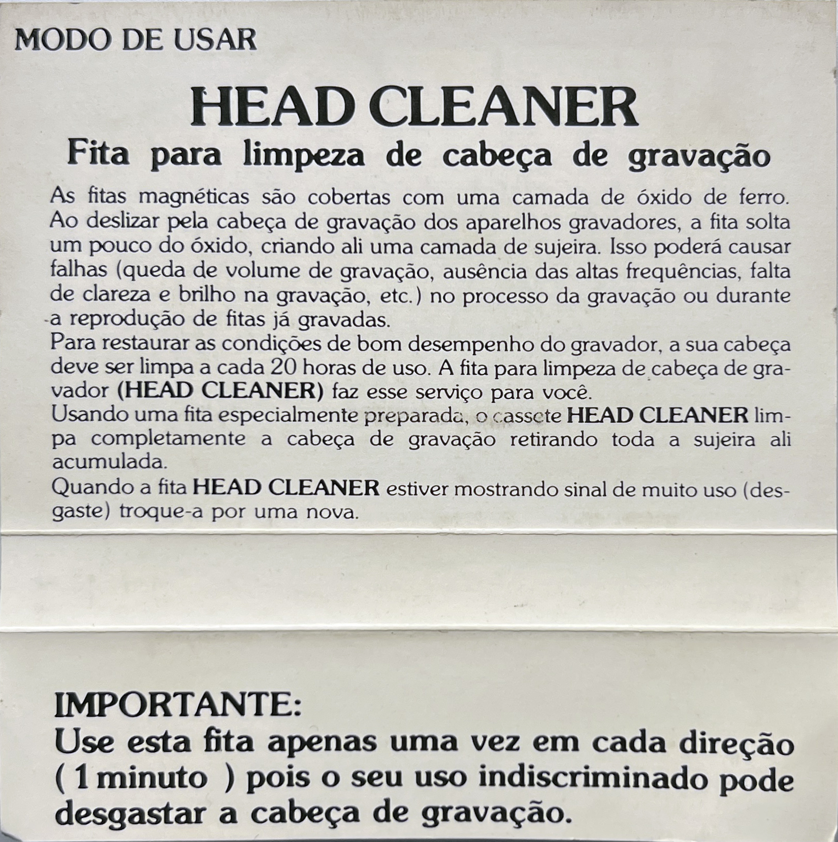 Compact Cassette APG Eletronica HITEC Cleaning Cassette Brazil