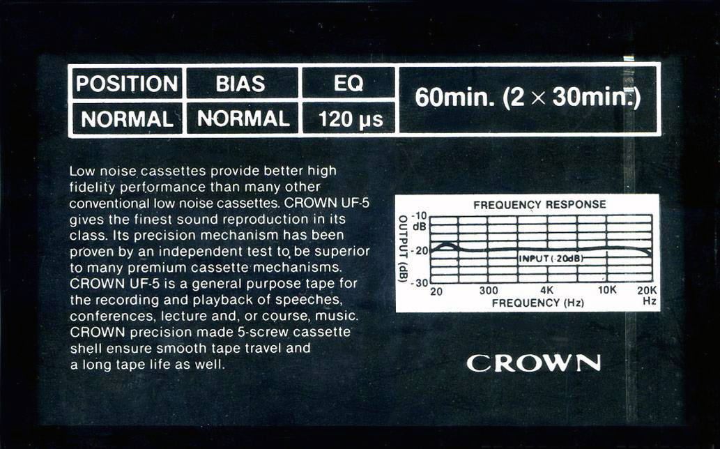 Compact Cassette Crown / Crown Radio Corporation UF-5 60 Type I Normal 1983 Europe
