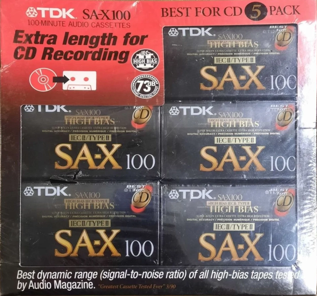 5 pack TDK SA-X 100 Type II Chrome 1992 USA