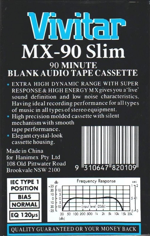Compact Cassette Vivitar 90 "MX" Type I Normal UK