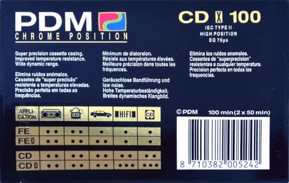 Compact Cassette PDM CD X 100 Type II Chrome 1991 Europe