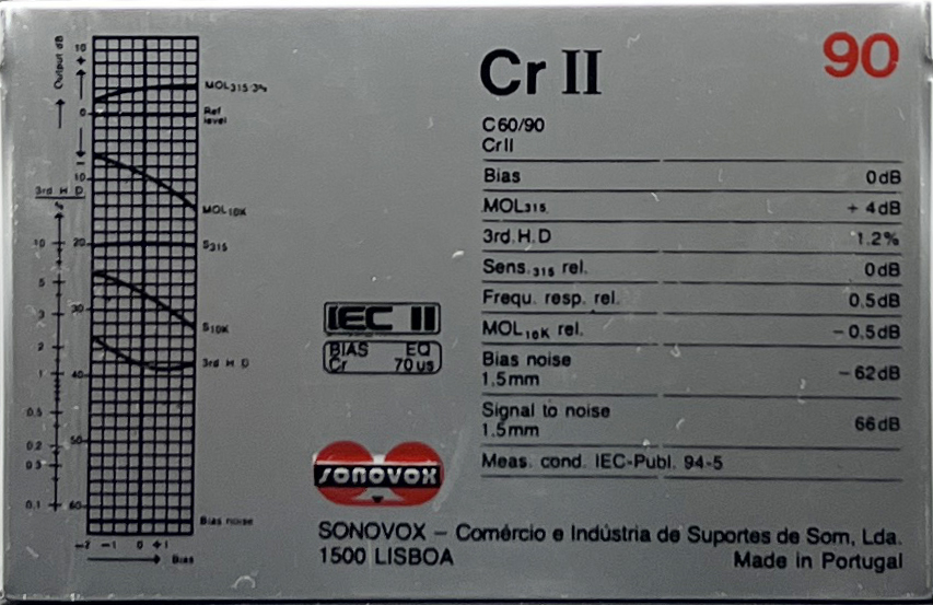 Compact Cassette Sonovox Cr II 90 Type II Chrome 1983 Portugal