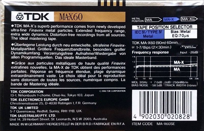 Compact Cassette: TDK  - MA-X 60