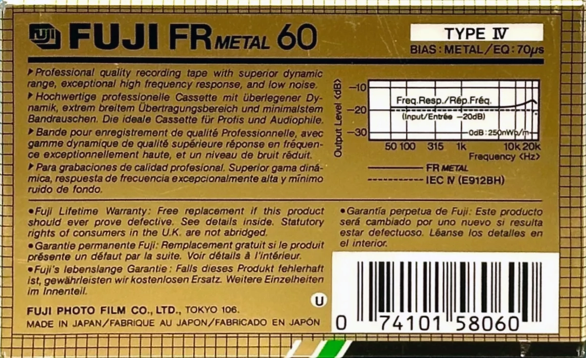 Compact Cassette Fuji FR Metal 60 Type IV Metal 1988 North America