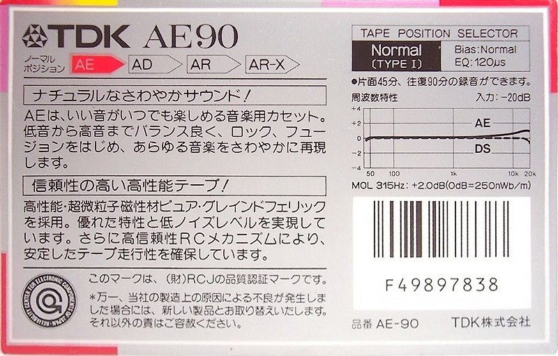 Compact Cassette TDK AE 90 "AE-90" Type I Normal 1987 Japan