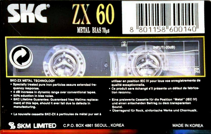 Compact Cassette SKC ZX 60 Type IV Metal 1999 Europe