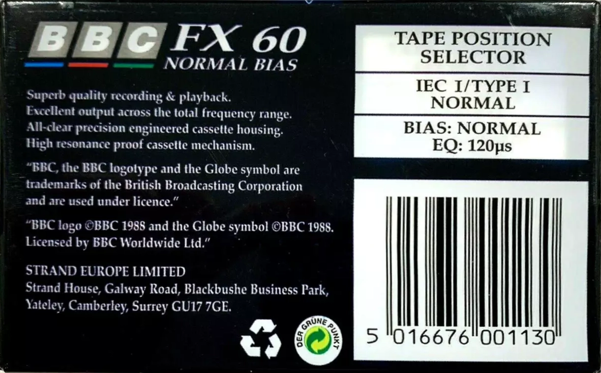 Compact Cassette BBC FX 60 Type I Normal 1988 UK