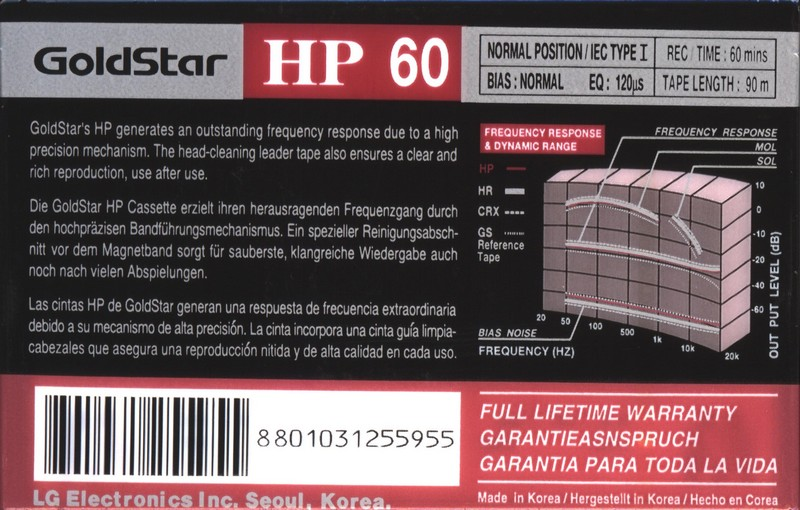 Compact Cassette Goldstar HP 60 Type I Normal 1993 Europe
