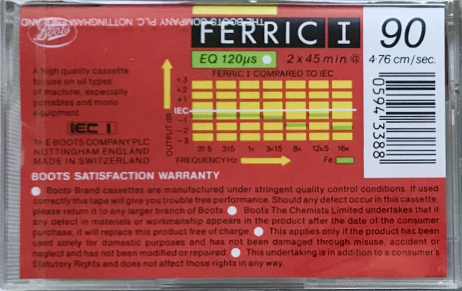 Compact Cassette Boots / Boots Audio Ferric I 90 Type I Normal 1986 UK