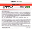 Compact Cassette TDK D 90 Type I Normal 1986 North America