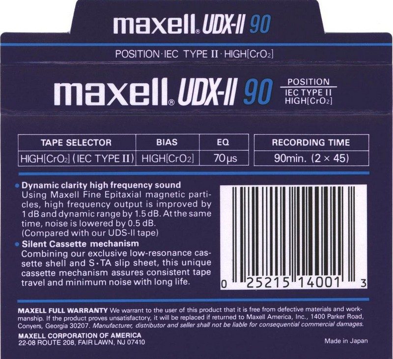 Compact Cassette: Maxell / Hitachi Maxell - UDX-II 90