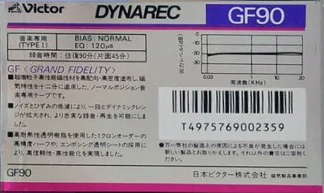 Compact Cassette Victor Dynarec GF 90 Type I Normal 1985 Japan