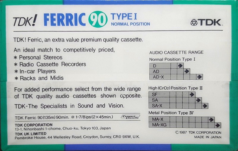 5 pack TDK Ferric 90 Type I Normal 1987 UK