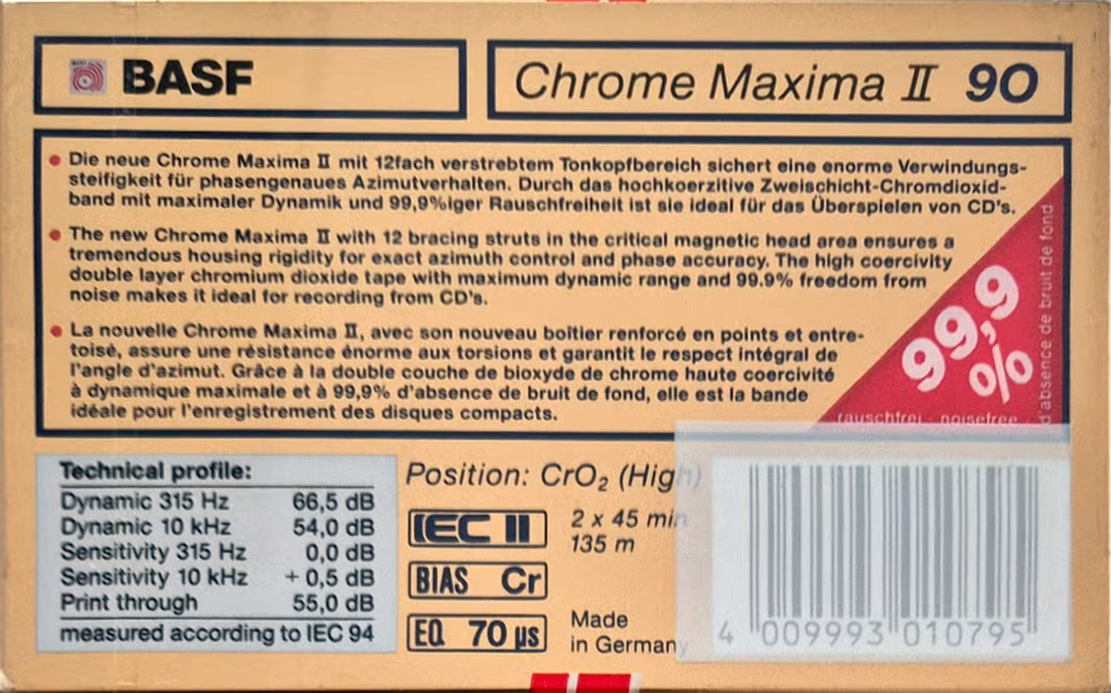 2 pack BASF Chrome Maxima II 90 Type II Chrome 1990 Europe